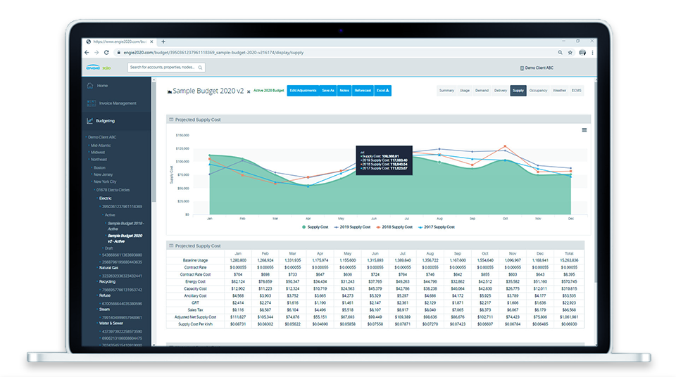 Computer screen with energy reporting platform
