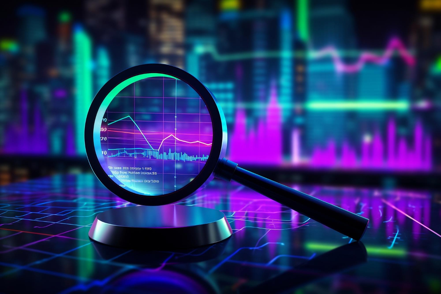 Magnifying glass zooming in on graph
