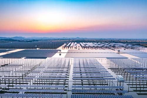 Overhead view of solar panels