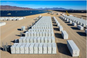 Rows of large battery containers