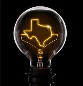 Lightbulb with the shape of Texas in the inside
