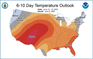 June 9 2025 temperature outlook 6-10 days
