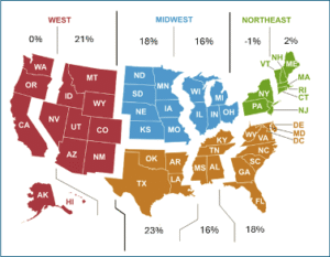 Map of America separated by region