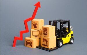 Forklift with boxes and arrow pointing up